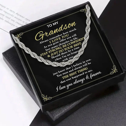 To My Grandson Rope Chain Necklace with Message Card – "I Love You" Gift from Grandparents