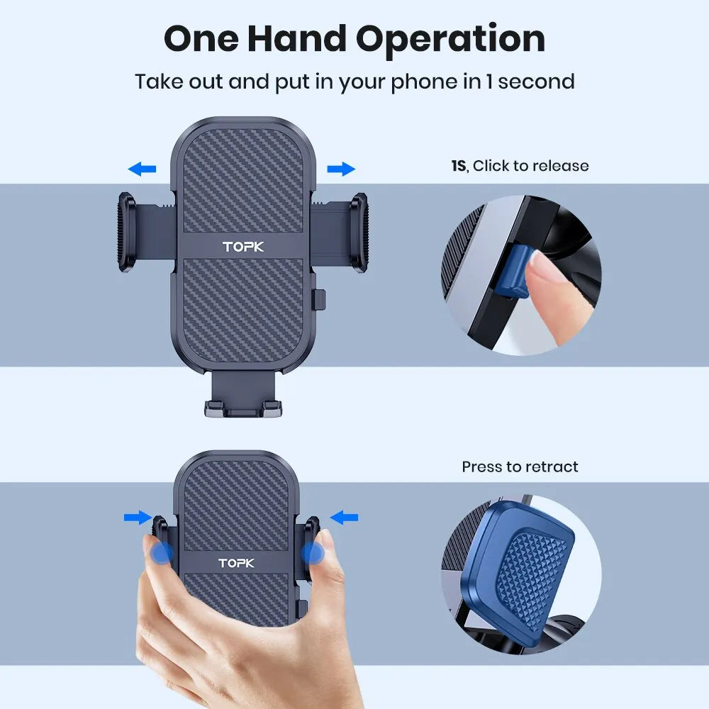TOPK 360° Rotation Car Phone Holder: Secure and Versatile Mount for 4"-7" Smartphones