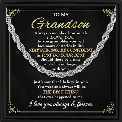 To My Grandson Rope Chain Necklace with Message Card – "I Love You" Gift from Grandparents