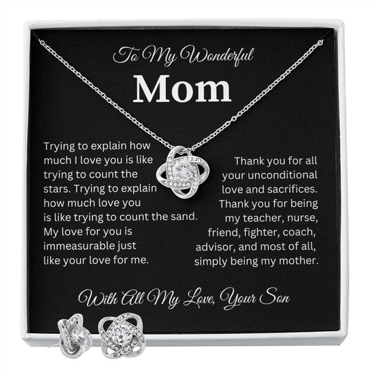 To My Wonderful Mother | Love Knot Earring and Necklace