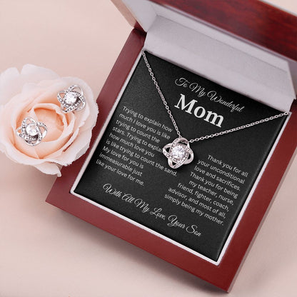 To My Wonderful Mother | Love Knot Earring and Necklace