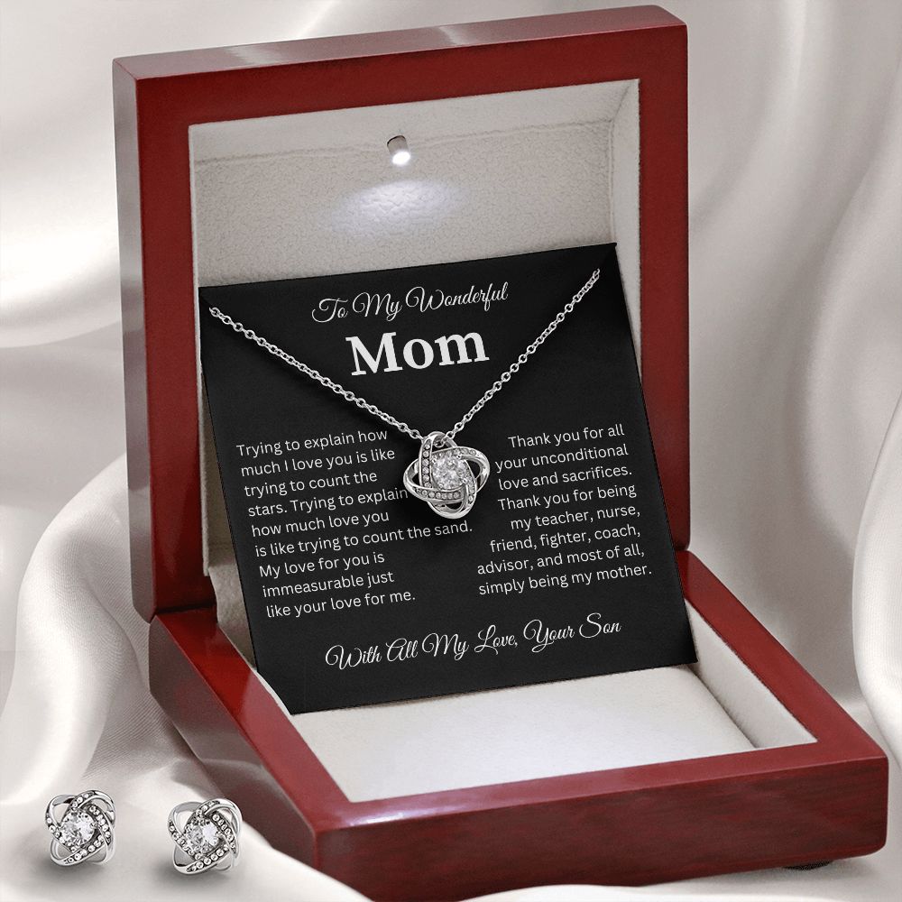 To My Wonderful Mother | Love Knot Earring and Necklace